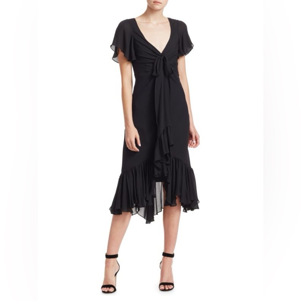 cinq a sept Black Ruffle Midi Dress